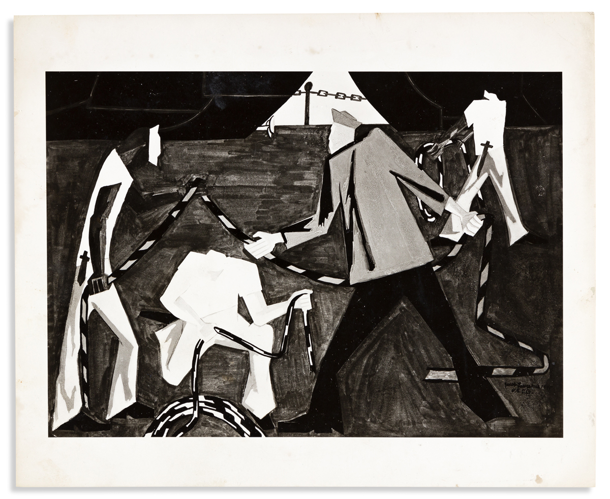 (ART.) Group of 14 photographs of early Jacob Lawrence paintings, most of them now lost.